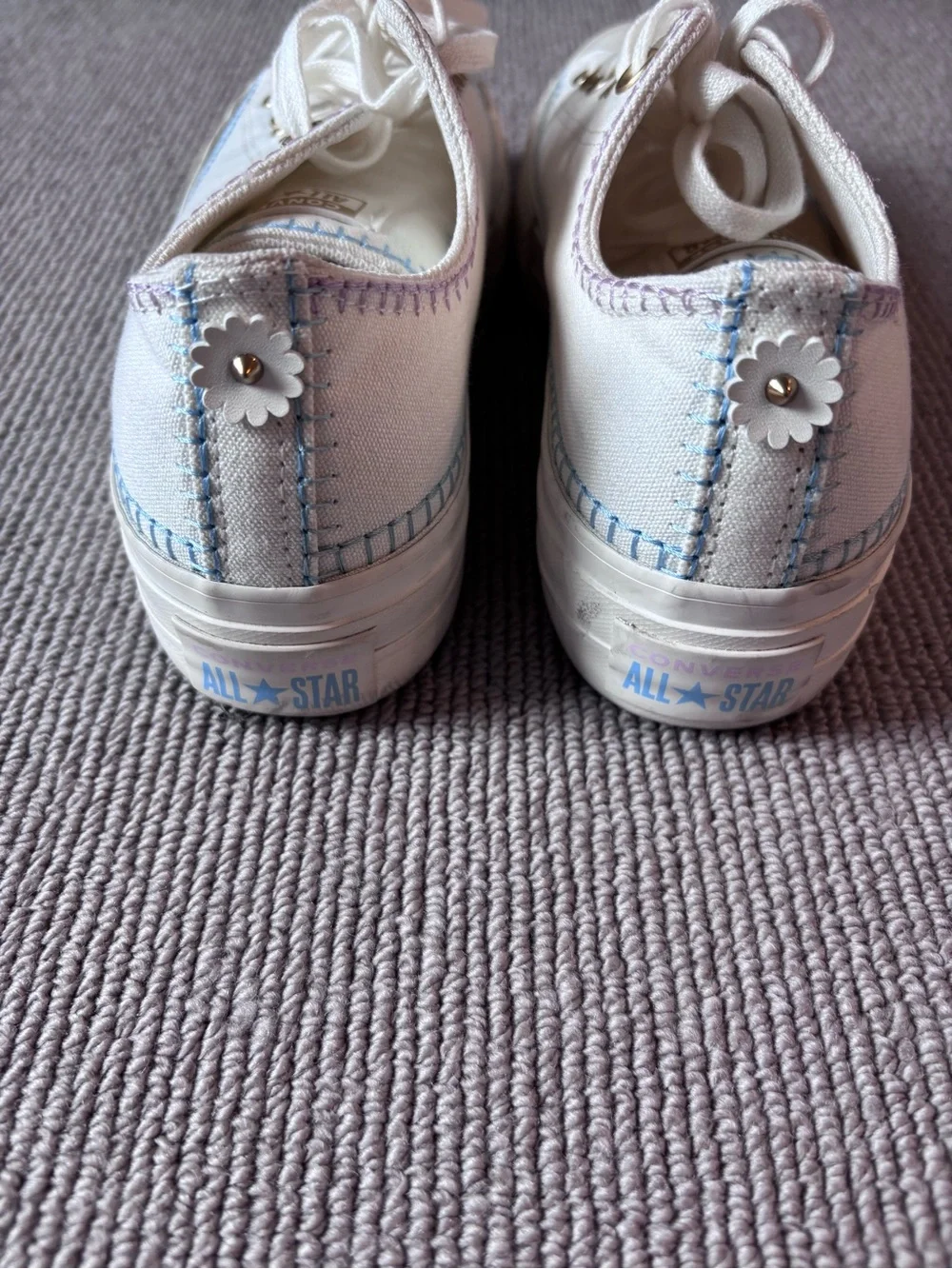 Converse White Low-Top Canvas Platform with Gold Eyelets and pastel stitching